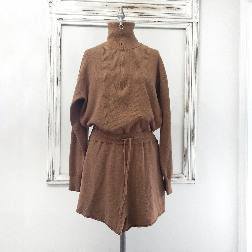REVOLVE L'Academie Shannon Athleisure Y2K Rib Brown Romper Playsuit - Picture 2 of 12